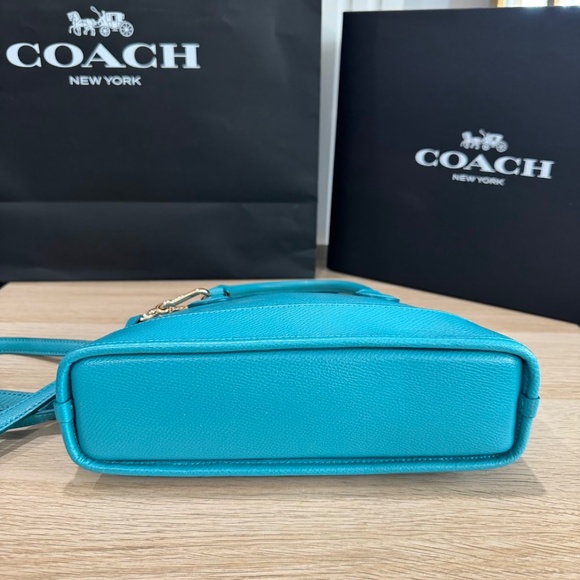 Coach Mini Cora Domed Blue Turquoise Leather Satchel Crossbody Bag F34090 - Picture 5 of 13